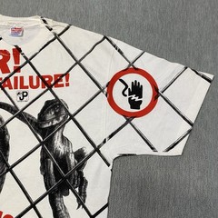 Vintage Jurassic Park Shirt XL Velociraptor AOP Cage Danger 1993 Movie Promo 90s