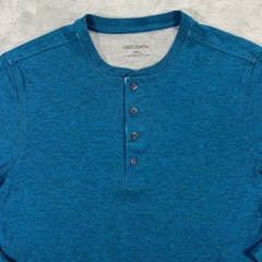 UNTUCKit Grassi Henley Shirt Mens Small Teal Blue Long Sleeve Cotton Blend