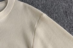 Retro Thread Cuff Knitted Waffle T-Shirt Men’s Long Sleeve Henry Collar Shirt