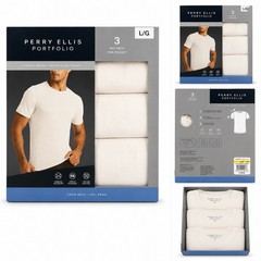 Perry Ellis Portfolio Men’s 3-Pack Crew Neck T-Shirts Short Sleeve White L