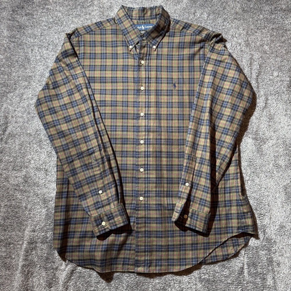 Polo Ralph Lauren L/S Brown, Blue & Green Plaid Button Down Collared Shirt Large