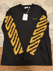 Off-White Tape Arrow Skate L/S Tee Men’s XL Crew Neck Cotton Jersey Black/Yellow