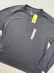 All In Motion Shirt Mens XXL Black Waffle Henley Thermal Long Sleeve NWT