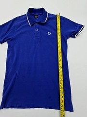 Fred Perry Mens Blue Polo Shirt Logo Accent Size M Regular Condition New