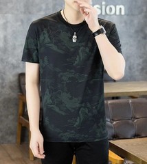 Men’s Ice Silk Cooling T-Shirt Summer Print Casual Short Sleeve O-Neck Top