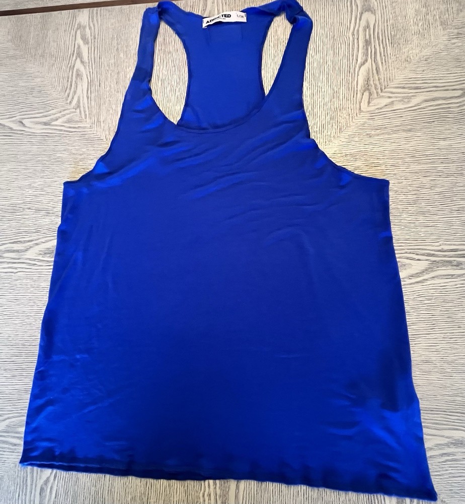 Addicted Men Bright Blue Tank Top Muscle ,Clubwear, Workout Sz. L/34 Rubber Logo