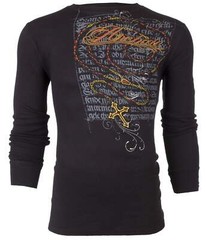 Archaic by Affliction Men’s Thermal Shirt DEATH MARY Skull Biker Black