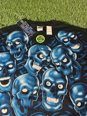 Vintage Liquid Blue Shirt Mens 3XL Black Glow In Dark Blue Skulls Graphic Tee