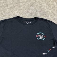 Nautica Shirt Mens Medium Blue Sailing Graphic Tee Tagless Nautical Long Sleeve