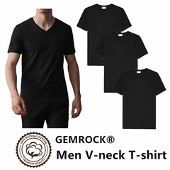 Men 100% Cotton V Neck T Shirt Solid Black Short Sleeve Casual Tee S-4XL lot
