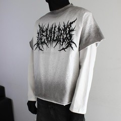 Gothic Boxy Shirt Faded Distressed Grunge Punk Rock Medium White Japanese Brand