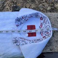 Patroncito Shirt Small White Sleeveless Textured Brocade Fabric Snap Button Dow
