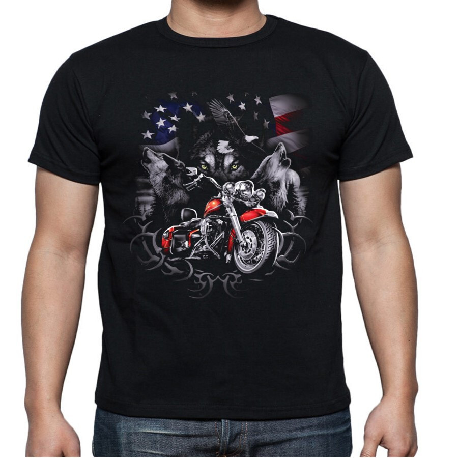 Wolves Howling Motorcycle Biker Tee Black Adult T’shirt