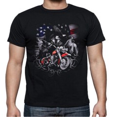 Wolves Howling Motorcycle Biker Tee Black Adult T’shirt