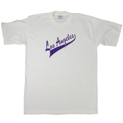 Vintage 90s Los Angeles Script Spellout T-Shirt Mens XL White Purple All Sport