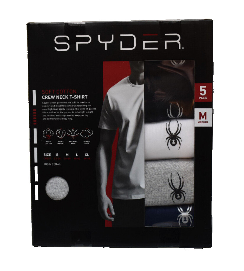 $90 NEW BOX OF 5 SPYDER CREW NECK MULTI COLOR T SHIRTS MEDIUM SIZE 100% COTTON