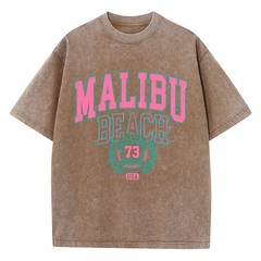 Malibu Beach Acid Washed Graphic Cotton Streetwear Surf Tee Y2K XS-2XL 7 Colors