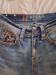 DE-NICO Milano Mens Blue Denim Bootcut Jeans Embroidered 5-Pocket Size 32