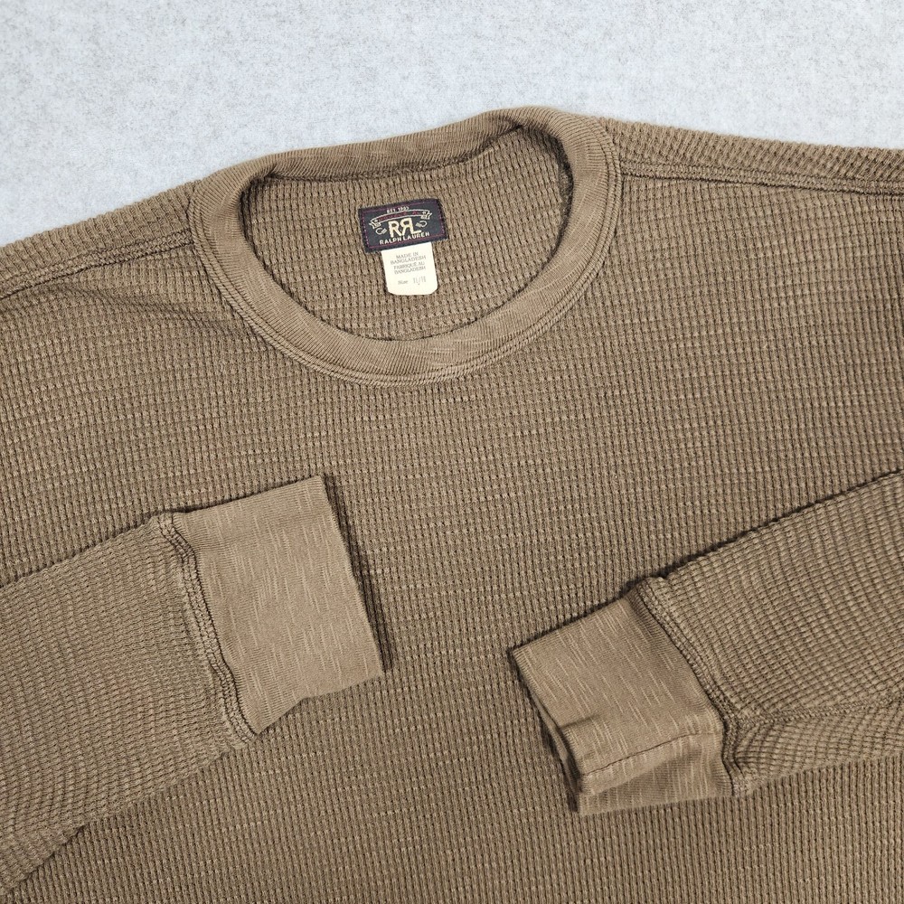 Double RL Shirt Mens XL Brown RRL Ralph Lauren Thermal Waffle Knit Long Sleeve