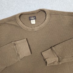 Double RL Shirt Mens XL Brown RRL Ralph Lauren Thermal Waffle Knit Long Sleeve