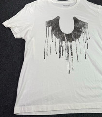 NEW True Religion Mens XL Graphic T-Shirt White Metallic Drippy Horseshoe NWT