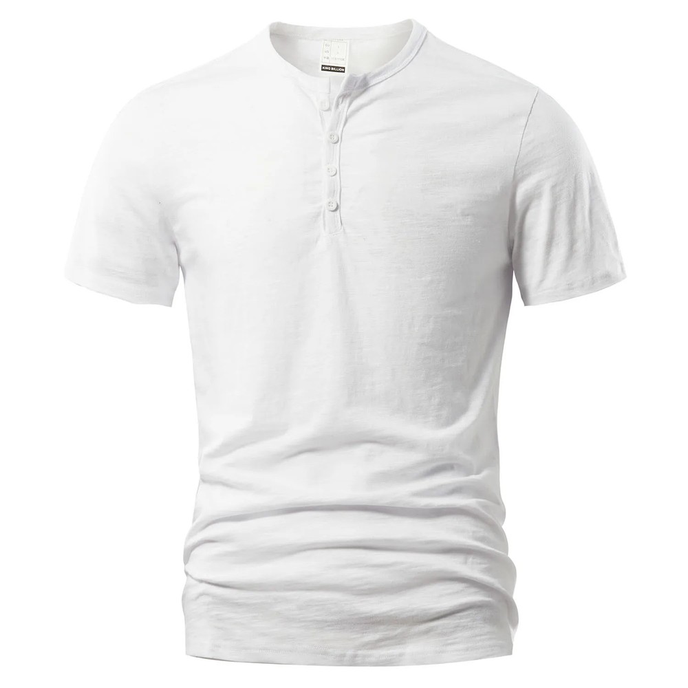 Camiseta Hombre Casual Verano Alta Calidad Manga Corta Cuello Henry Moda Básica