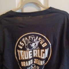 True Religion Men’s Gold Metallic Foil Logo Tee T-Shirt Size XL