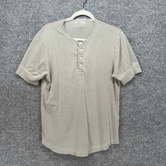 Buck Mason Henley Shirt Mens Medium Green Cotton Curved Hem Casual Tee Basic