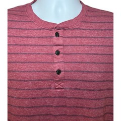Marine Layer Mens M/L Double Knit Henley Shirt Red Striped Long Sleeve Pullover