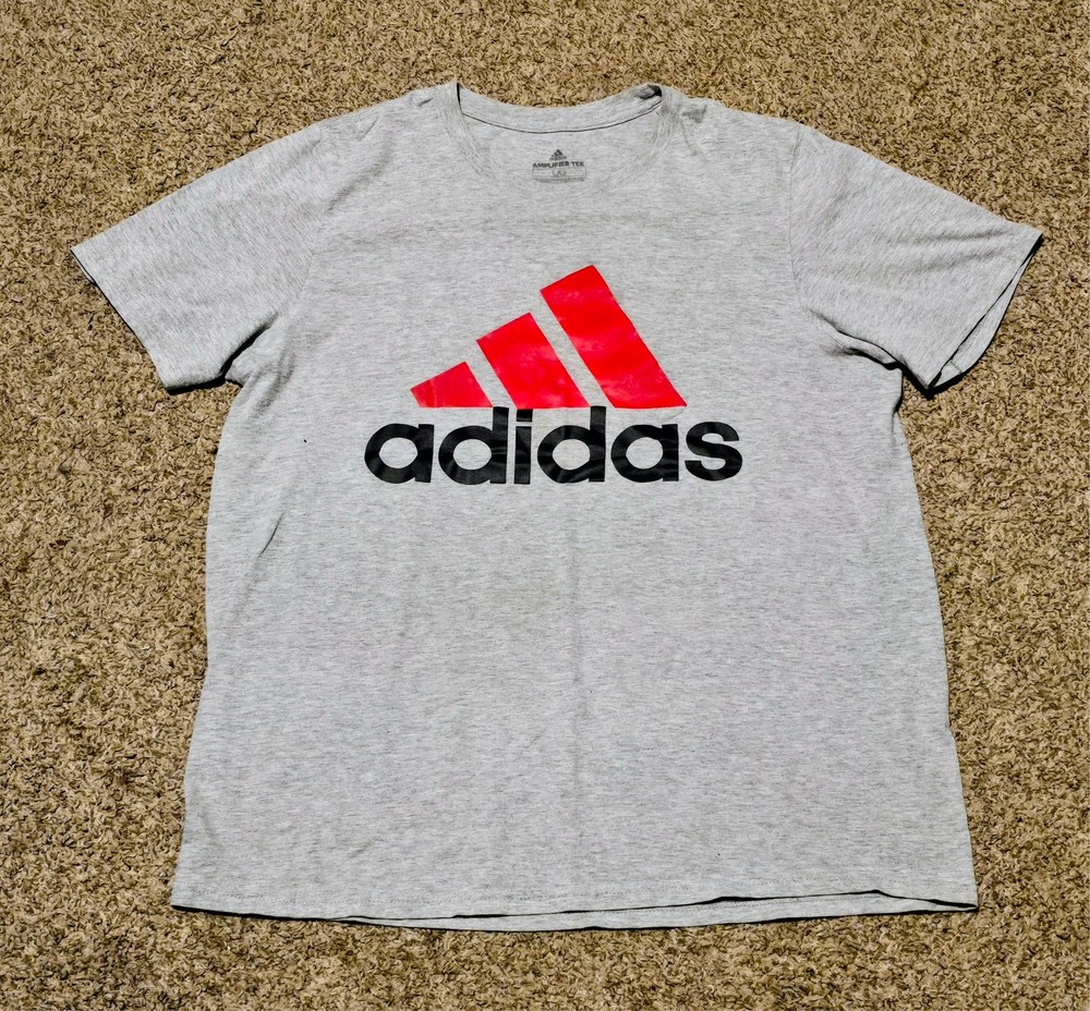 Adidas Go To Tee Mens T-Shirt Size Large Gray Black Red 3 Stripe Logo