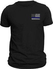 Police Thin Blue Line Flag Front Heart Side Print T-Shirt