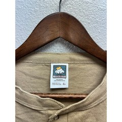 Vintage Long Sleeve Brown Shirt 1/4 Button Up Anvil Cotton Deluxe Tee Large 90s