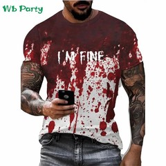 Problem Solved Bloody Print Men’s Clothing Fashion T-shirts for Men Horrible