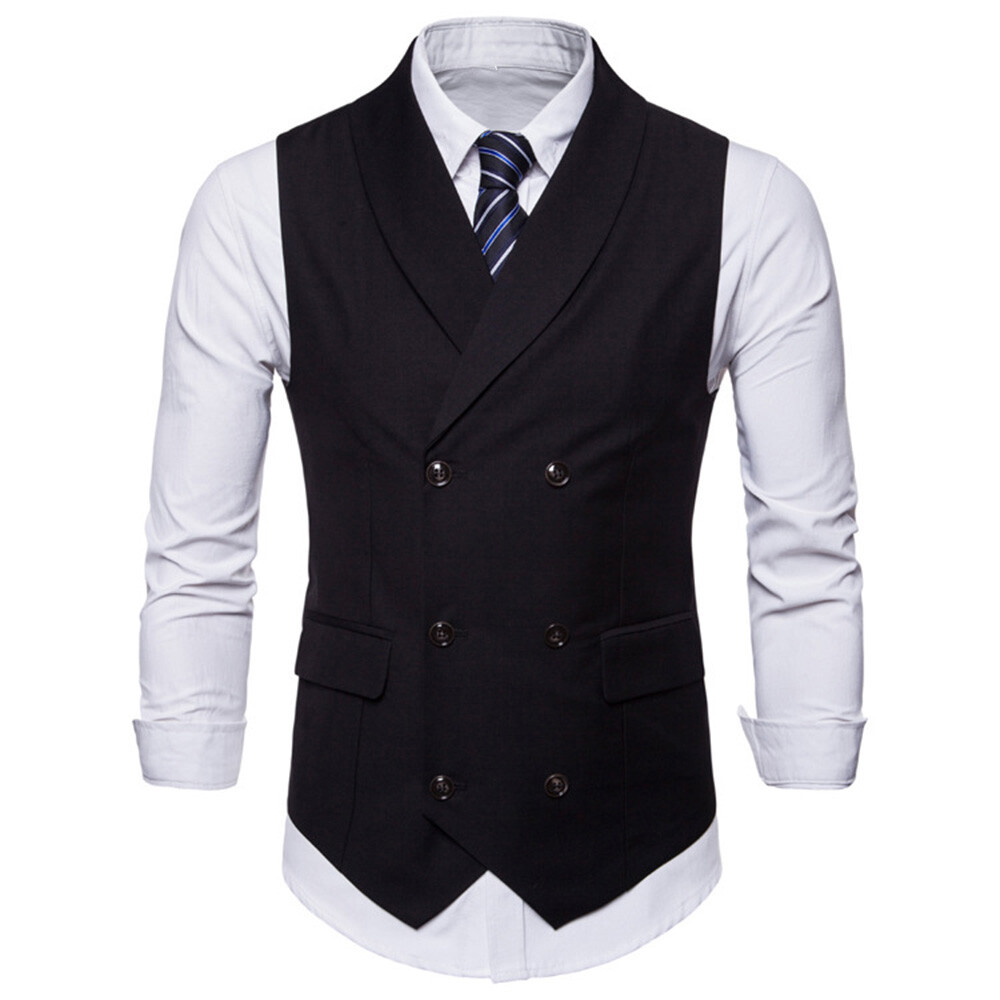 Mens Casual Formal Business Slim Fit Double-Breasted Waistcoat Coat Suit Vest