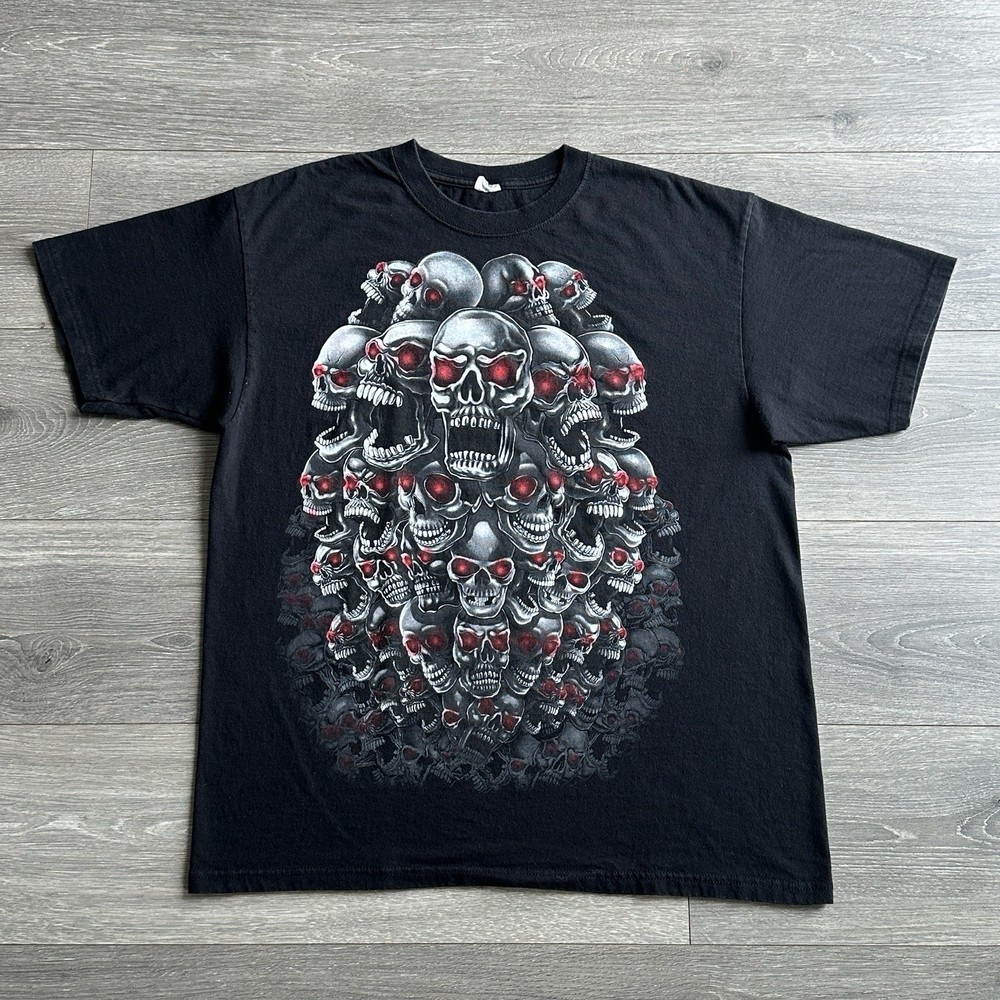 Vintage Y2K Skull AOP T-Shirt Men’s Large Goth Cyber Grunge All Over Print 2000s