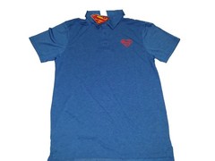 Superman Polo Shirt Blue Men’s SMALL DC Comics Button Logo Poly NEW