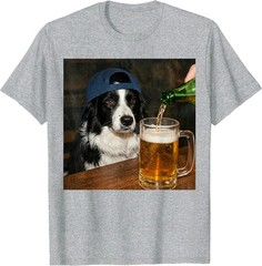 Border Collie Drinking Beer Funny Dog Meme T-Shirt