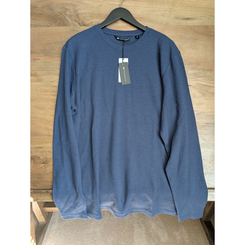 Travis Mathew T-Shirt Mens XL Mood Indigo Cloud Waffle Long Sleeve Crew Neck NWT