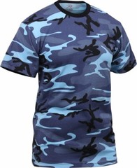 Mens Sky Blue Camouflage Tactical Military Short Sleeve T-Shirt