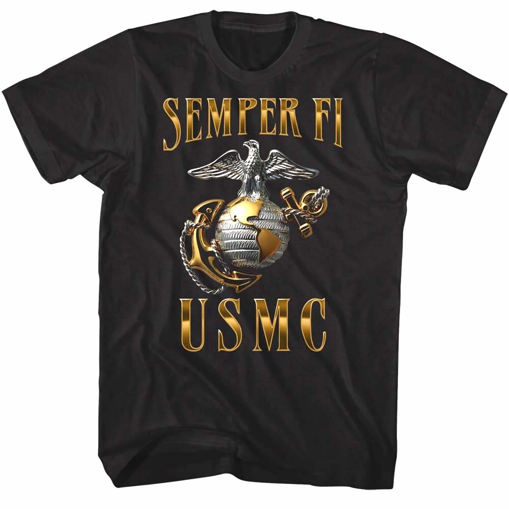 USMC Marines Semper Fi Metallic Pin Men’s T Shirt Eagle Elite Soldiers Military