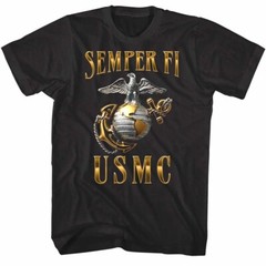 USMC Marines Semper Fi Metallic Pin Men’s T Shirt Eagle Elite Soldiers Military