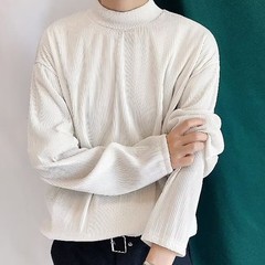Mens Casual Pleated Drape Half Turtleneck T Shirt for Daily Wear and Commuting