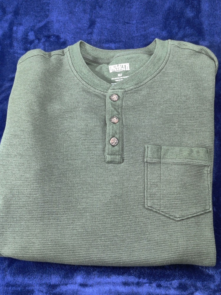 Duluth Shirt Mens XLT Green Thermal Henley Long Sleeves Heavyweight Pullover