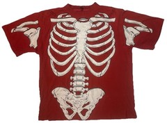 Y2K Raw Blue Shirt Mens 3XL Red Skeleton Glow In The Dark* Read Graphic Tee VTG