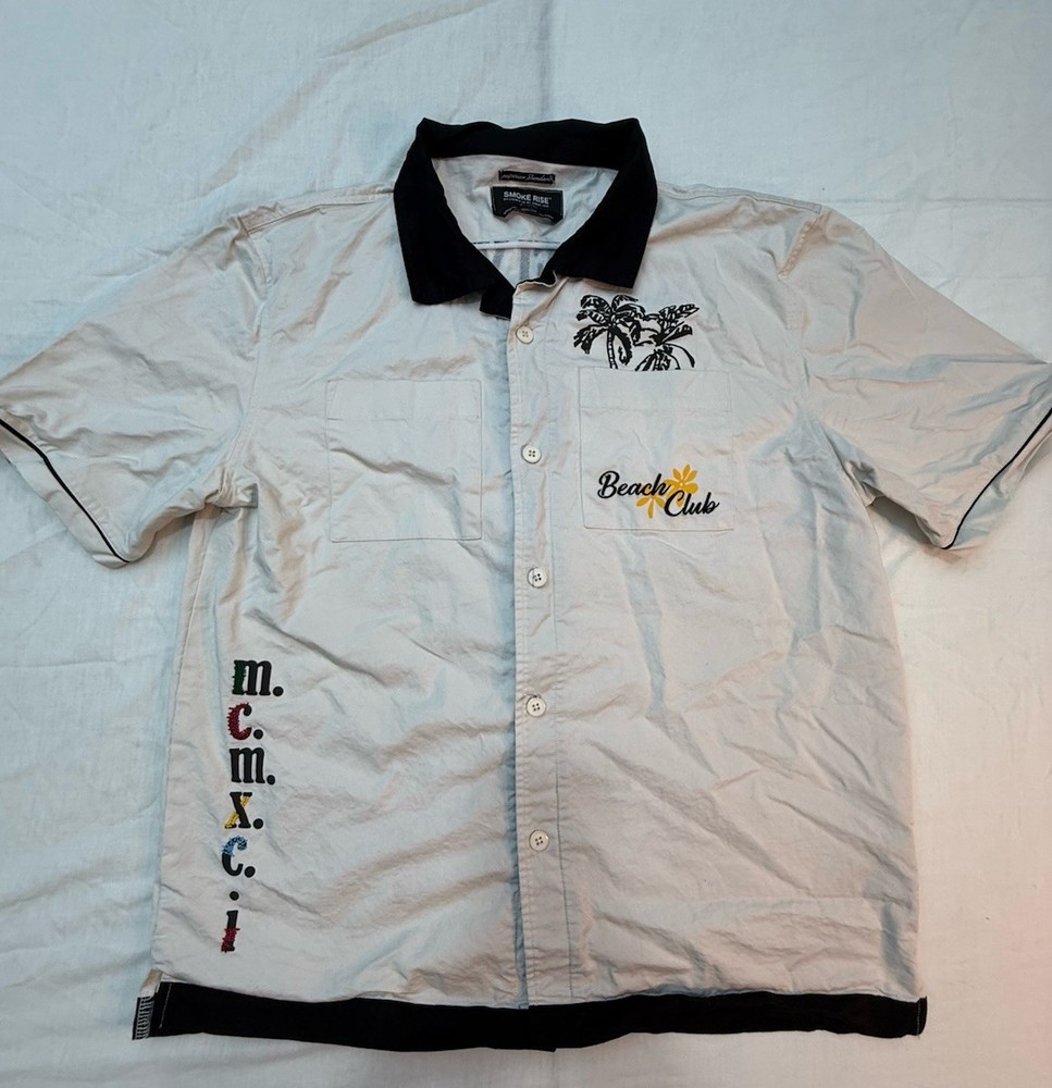 Smoke Rose Satin Lounge Beach Shirt- Chalk / XL Beach Club Palm Trees/