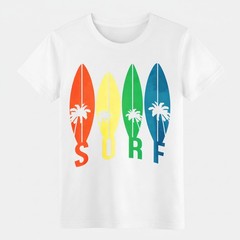 Colorful Surfboard Palm Tree Surf Graphic Cotton Unisex Summer Beach T-Shirt