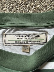 GUESS Originals Green/White Striped Logo Embroidered Crewneck T-Shirt Men’s L