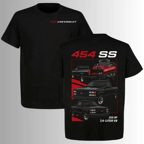 Chevrolet 454 SS V8 Truck T-Shirt, Classic OBS Muscle Pickup Graphic Tee