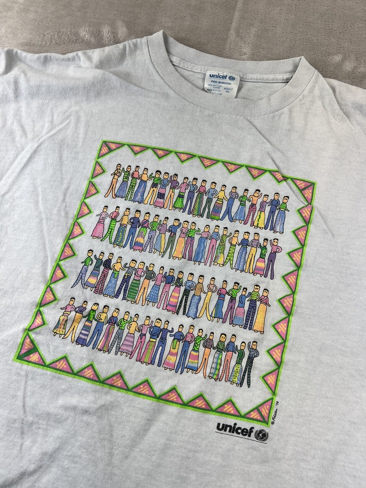 Vintage 90s UNICEF Shirt Mens XL Blue Diversity Graphic Charity Tee Made USA