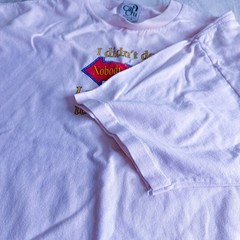 90s I Didnt Do It Funny Pink/White Tee Size Large Single Stitch 1994 Cal Cru USA